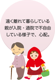 遠くはなれて暮らしている親が入院・通院で不自由している様子で、心配。